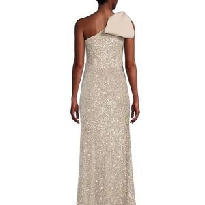Eliza j One Shoulder Bow Ruched Stretch Sequin
Sheath Gown